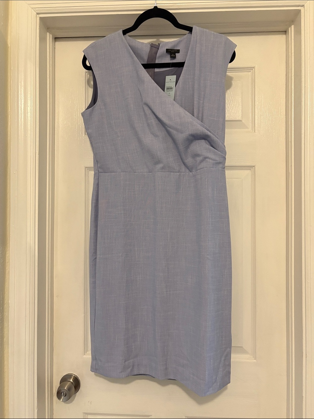 Ann Taylor Sleeveless Light Blue Faux-Wrap Sheath Dress